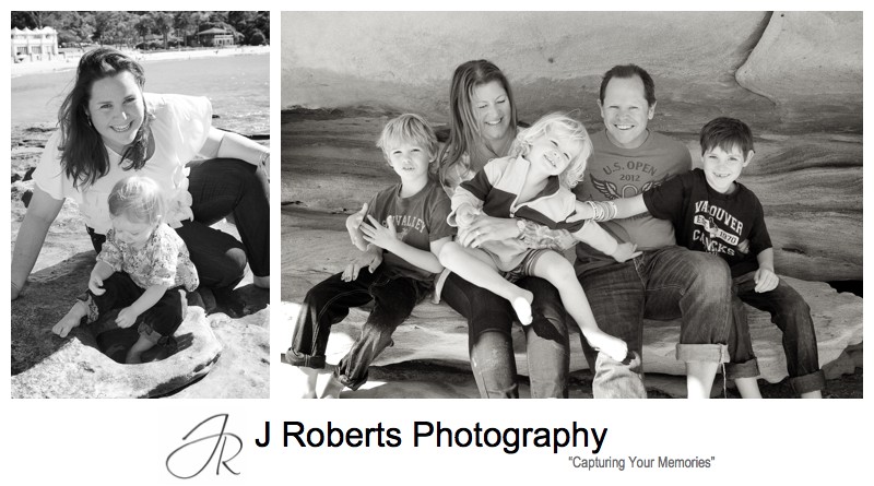 B&W candid family portraits at balmoral beach - family portrait photography sydney